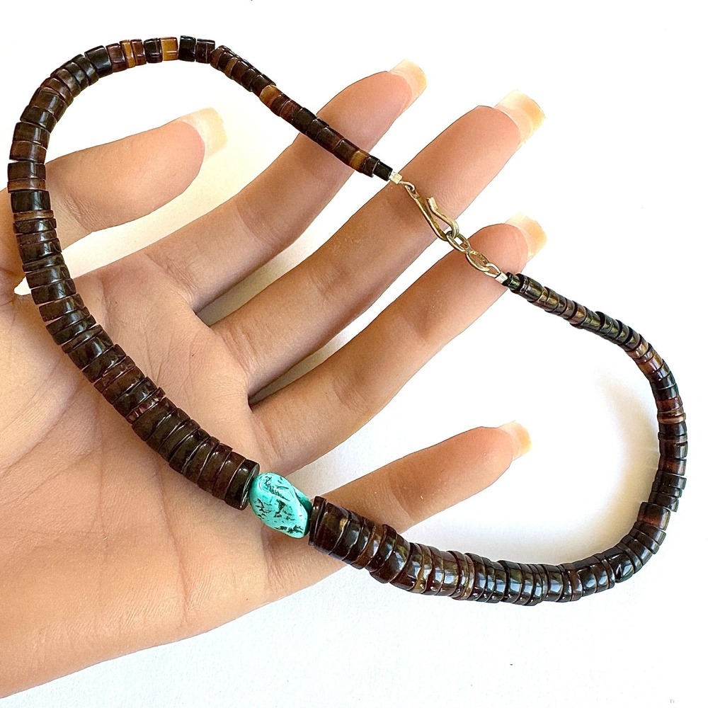 VTG Native Amer‎ Heishe Necklace Turquoise 15in Choker Graduated Santo Domingo